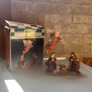 Vintage Guardian Angel Watching Over Mary Joesph & Baby Jesus Figurine Nativity